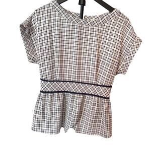 Monteau Short Sleeve Blouse - Checkered with Fitted Waist - XL - Like New